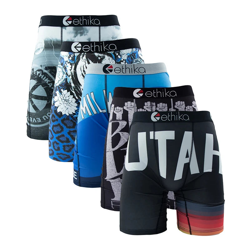 ETHIKA Men Underwear Breathable Mesh Crotch Man Swimming Underpants 5Pcs Plus Size L-3XL Mens Panties Set Sexy Men's Boxershorts
