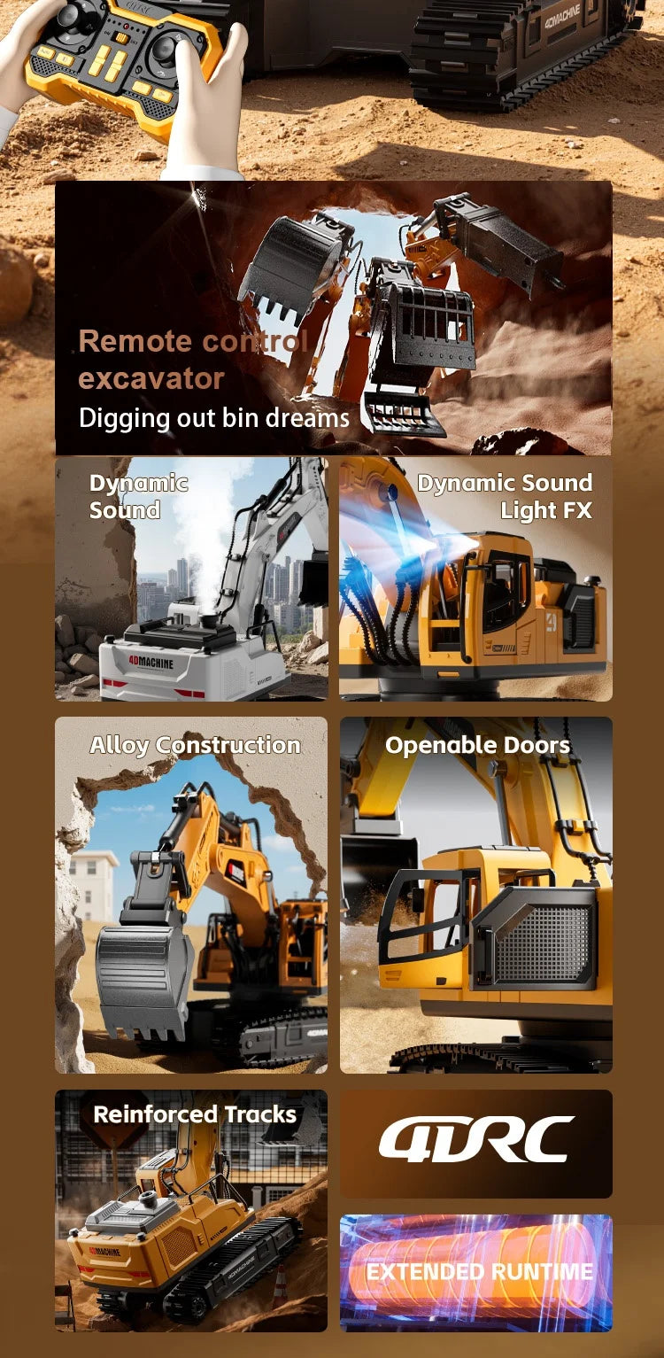RC Excavator 14 Channel 3 IN 1 RC Engineering Car Remote Control Crawler Truck Alloy Excavator RC Model Car Toy Christmas Gift