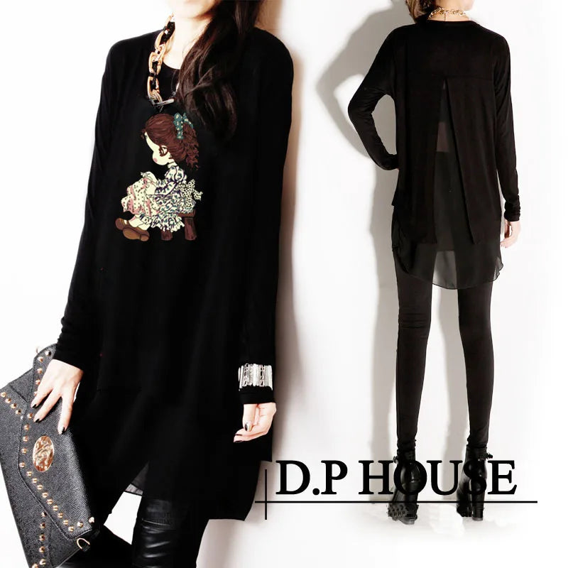 New Spring Autumn and Summer Long Sleeve Fashion Chiffon Plus Size XXXL Loose Irregular Women's Clothings  Female Blouses