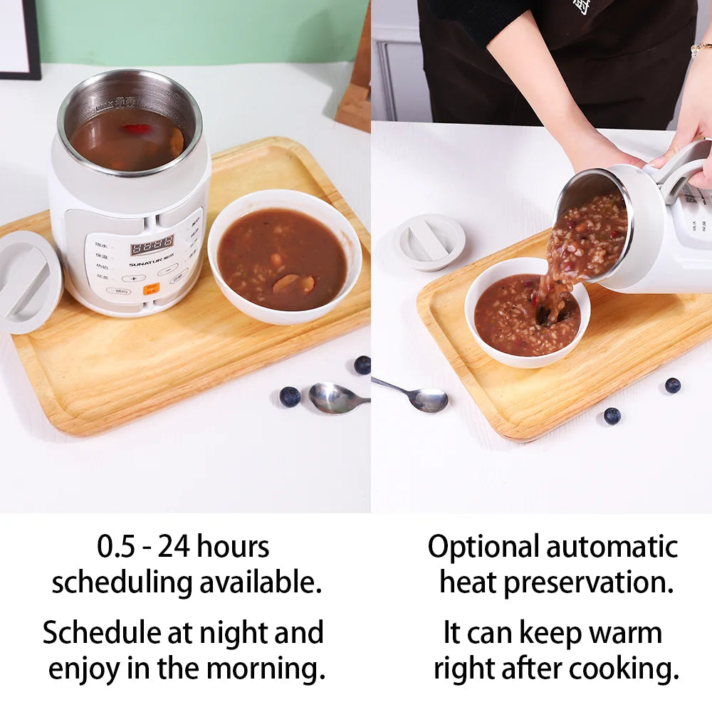 SUNATUR 600ml 700W Electric Cooker Multifunctional Rice Cooker Stew Pot Slow Cooker Mini Porridge Pot Portable Soup Pot