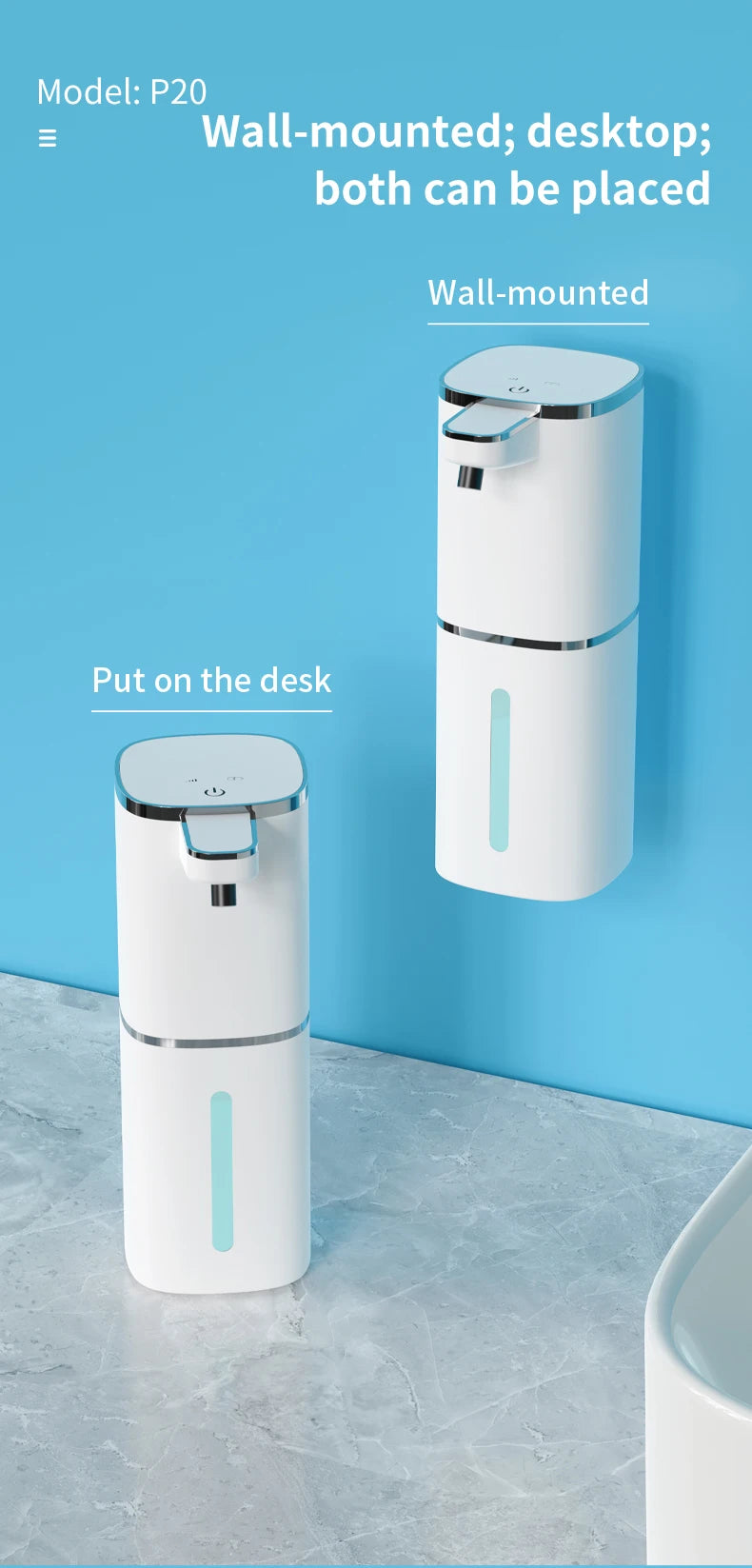 400ML Large Capacity Light Display 4-Levels Adjustable Foam/Liquid Modes Touchless Electric Automatic Smart Sense Soap Dispenser