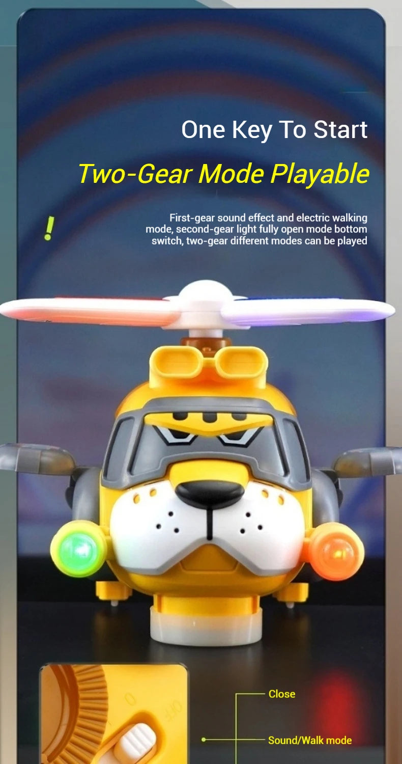 Tiger Helicopter Toy Electric 360° Rotating Aircraft with Lights Sound Bump and Go Plane Toy for Boy 3-6 Christmas Birthday Gift