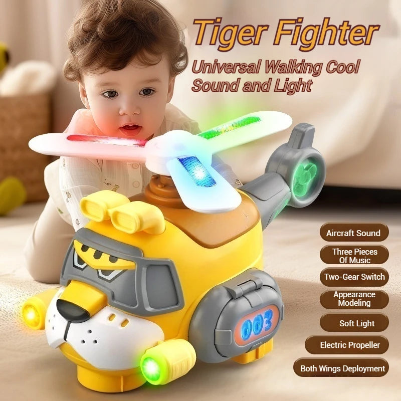 Tiger Helicopter Toy Electric 360° Rotating Aircraft with Lights Sound Bump and Go Plane Toy for Boy 3-6 Christmas Birthday Gift