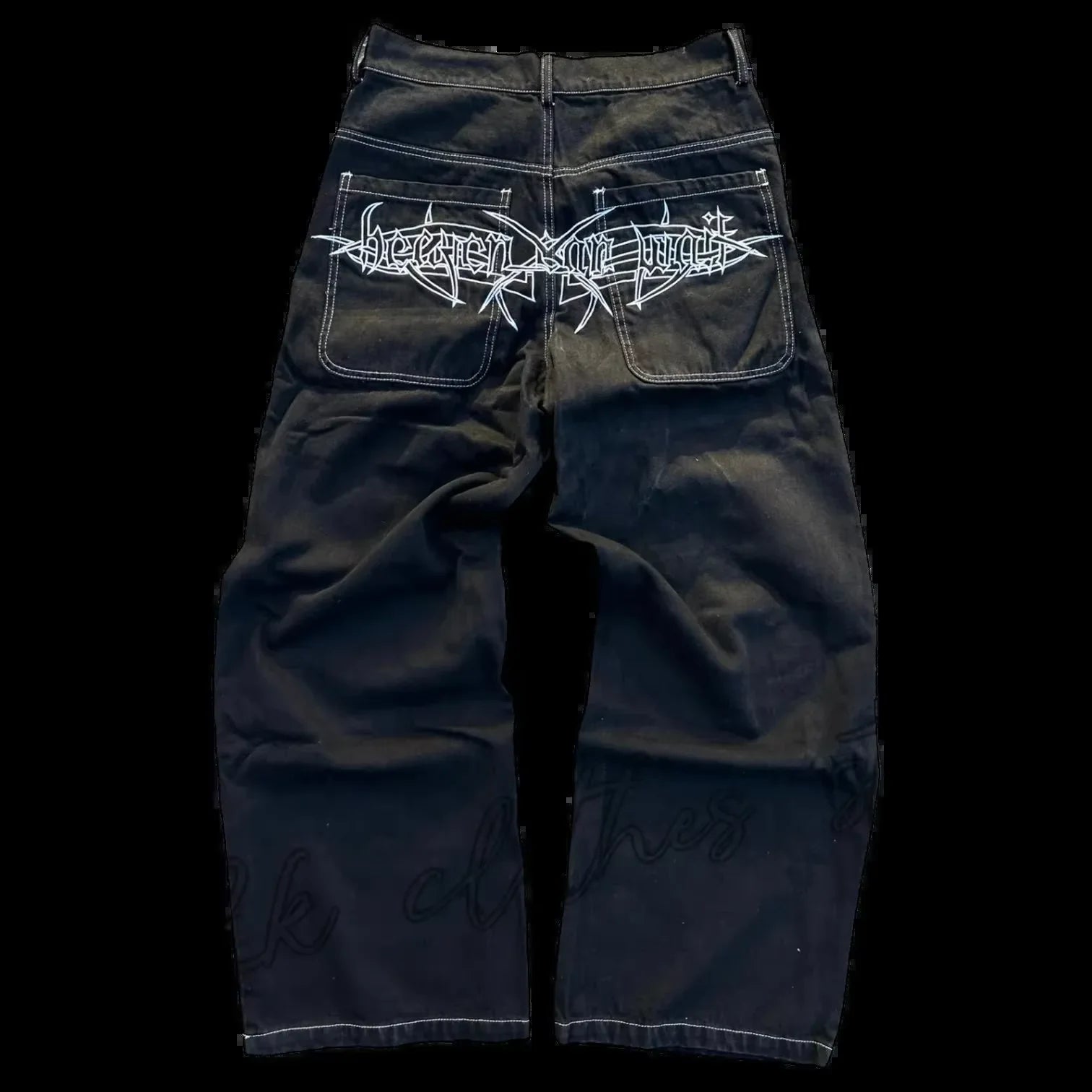 Retro Skull Embroidery Y2K Jeans Mens Hip Hop Washed Baggy Denim Pants New Straight Casual Loose Wide Leg Trouser Streetwear