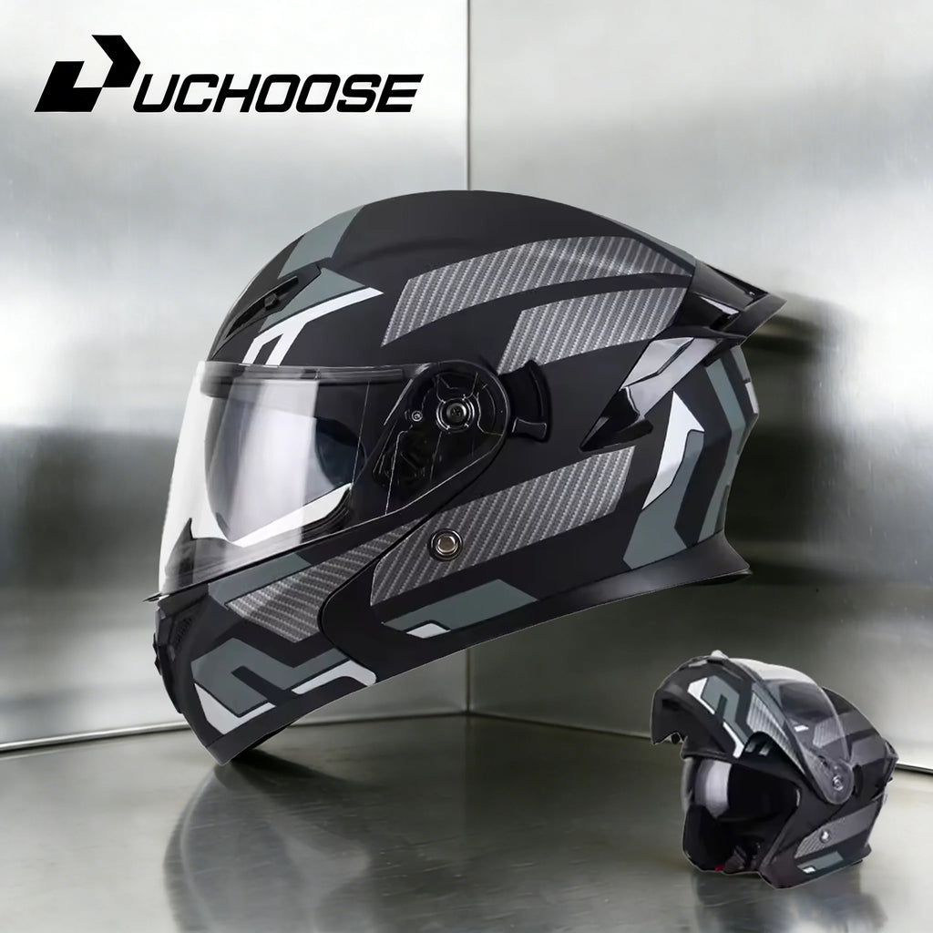 NEW DOT Uchoose Approved Helmets Crash Motorbike Protective Gear Men Women Flip Up Helmet Motorcycle Visor Double Sun