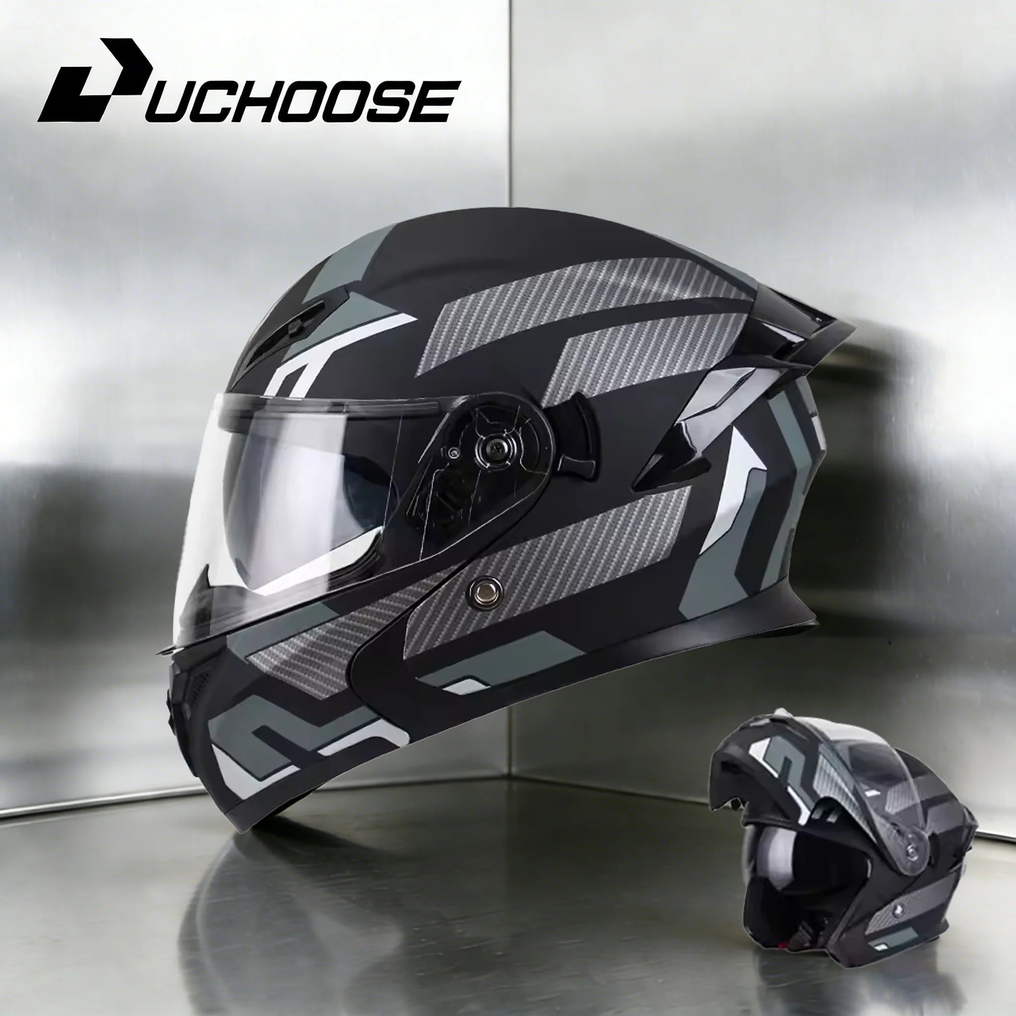 NEW DOT Uchoose Approved Helmets Crash Motorbike Protective Gear Men Women Flip Up Helmet Motorcycle Visor Double Sun