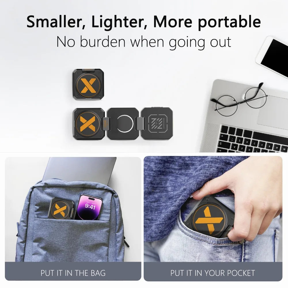 Desktop Foldable 3‑in‑1 Magnetic Wireless Charger Fast Charging Dock Station for Magsafe iPhone 17~12 Apple Watch 9 Airpods Pro