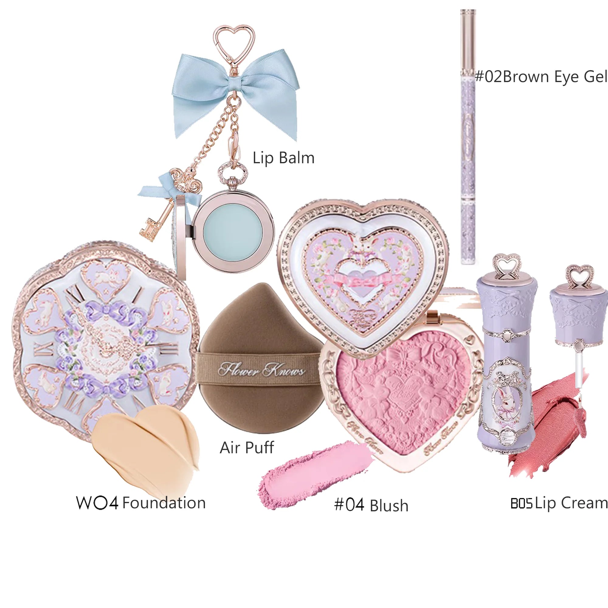 Flower knows bunny Collection Makeup Set Eyeshadow Palette Blush Lip Gloss Makeup Bag Matte Glow Shimmer Eye Shadow Kit