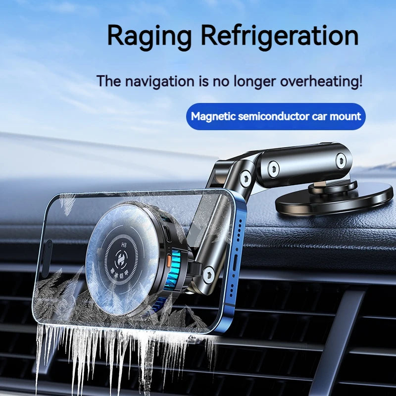 Universal Metal Car Magnetic Semiconductor Cooling Phone Holder RGB Light 3 Level Adjustable for iPhone 16 15 14 13 12 Samsung
