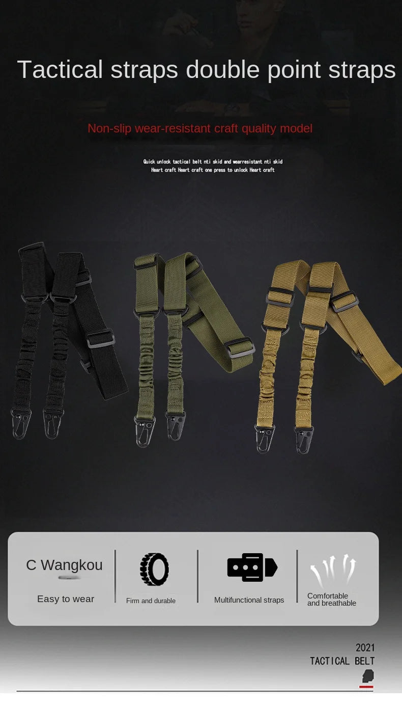 Tactical Two Points Sling Shoulder Strap Army Durable Nylon Rifle Belt Heavy Duty Sling for Outdoor Hunting Sports Accessories