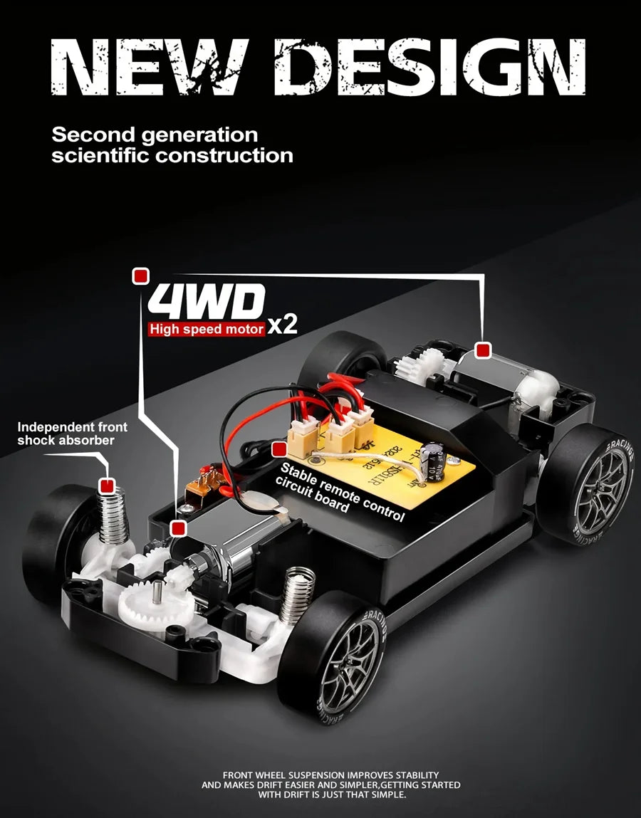 4WD Remote Control Drift Car Full Size 1:24 Mini Remote Control Racing Car Model 2.4G Radio High Speed 4X4 RC Car Vehicle Toy