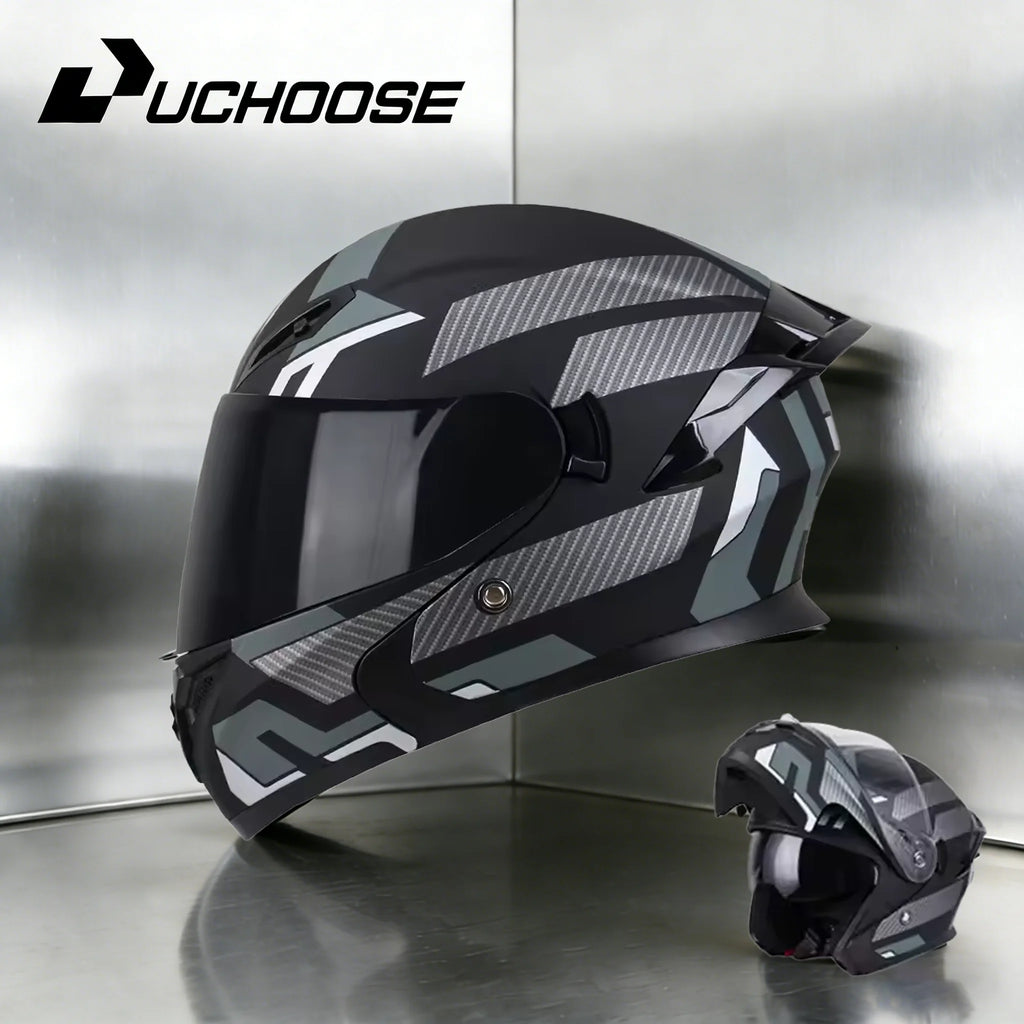 NEW DOT Uchoose Approved Helmets Crash Motorbike Protective Gear Men Women Flip Up Helmet Motorcycle Visor Double Sun