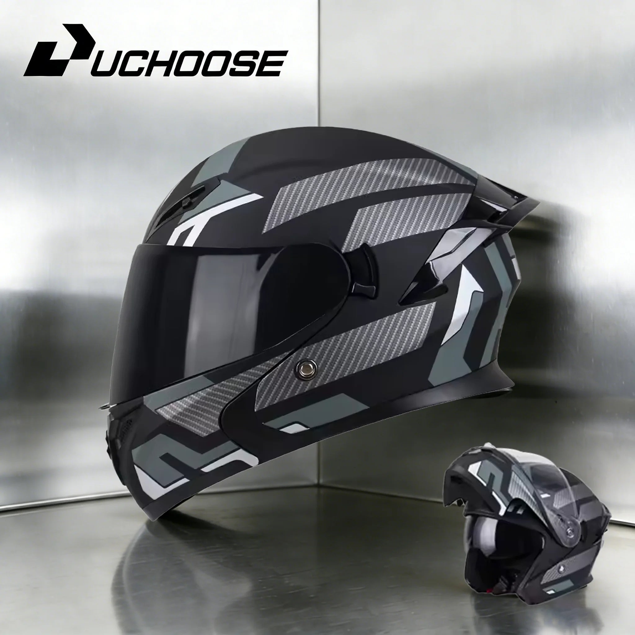 NEW DOT Uchoose Approved Helmets Crash Motorbike Protective Gear Men Women Flip Up Helmet Motorcycle Visor Double Sun