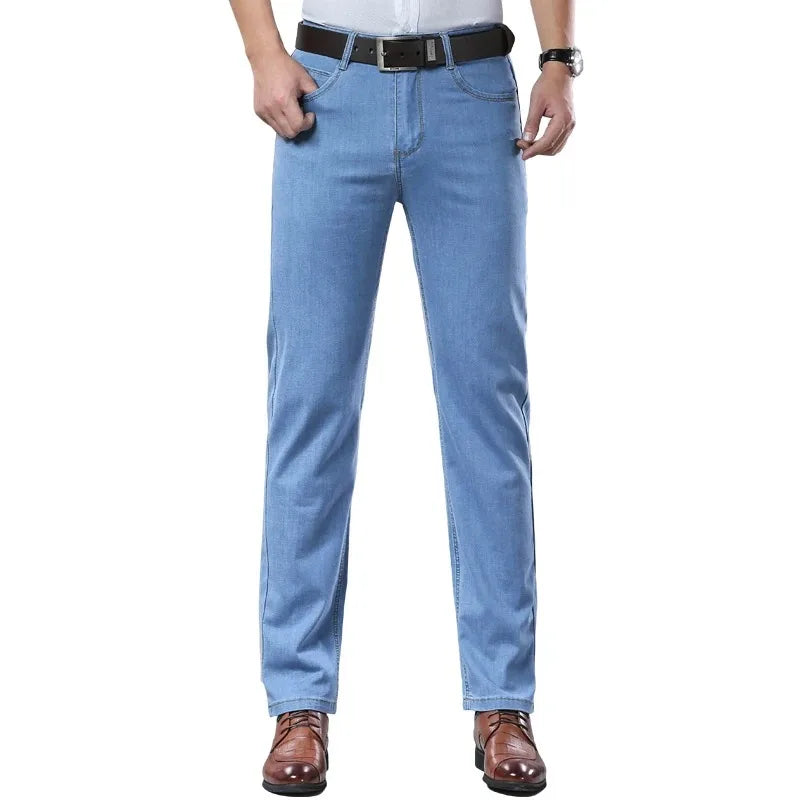 2026 Summer Spring New Men's Pure Black Slim Jeans Elastic Straight Pants BusinessLeisure Korean Vintage Denim Pants Male