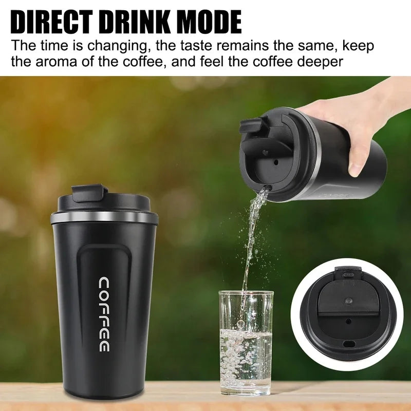 380/510ML Double‑Wall Stainless Steel Insulated Coffee Mug, Leak‑Proof Car Travel Tumbler for Home Outdoor Tea Water Drinking