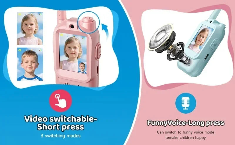 2PC Kids HD-Video Walkie Talkies 3 Styles Intercom USB Charging Indoor Outdoor Boys Girls Age 3+ for Child's Toys Birthday Gifts