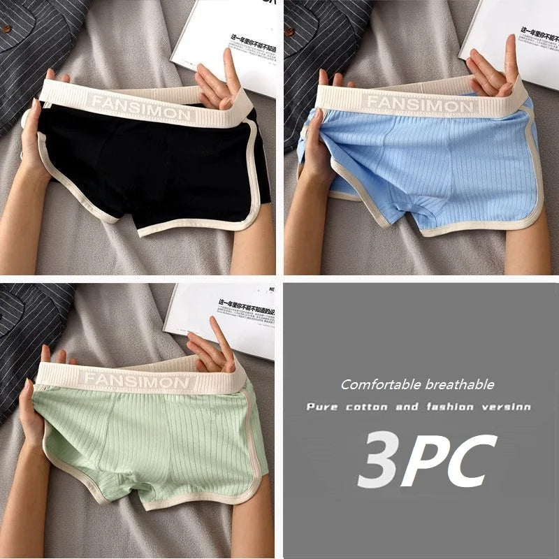 1/3PCS Solid Striped Men's Boxer Sexy Breathable Mesh U Crotch Underwear High Elastic Widen Waistband Underpants sports