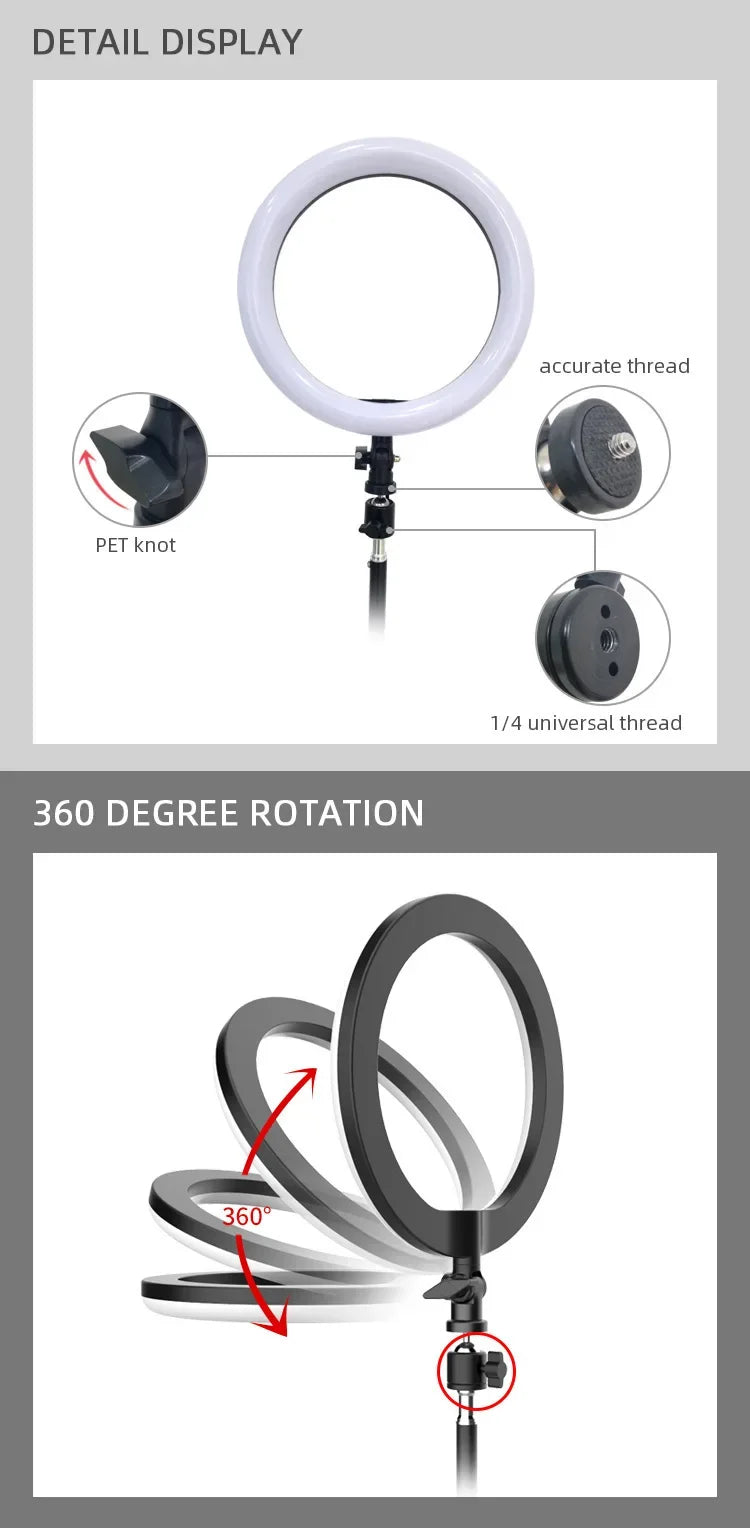 10" LED Selfie Ring Light Home Stuido Lighting Dimmable Round Lamp Tripod Trepied Makeup Selfie Ring Lamp Phone LIGHT FOR VIDEO