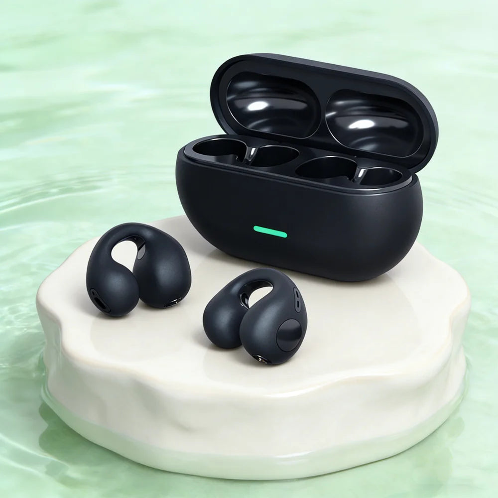 Wireless Ear Clip On Earphone Bluetooth-Compatible 5.3 Noise Canceling HiFi Stereo Headset Clip On Headphone for Running Fitness