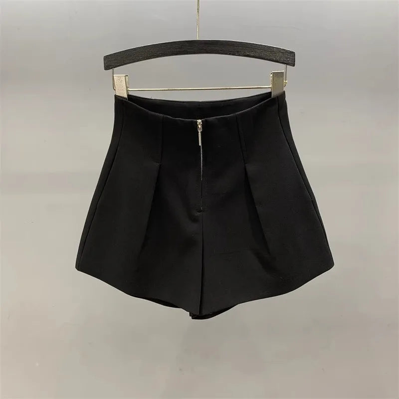 Women's High Waisted Zipper Denim Shorts Summer Loose Wide Leg A-line Shorts Pear Body Shape Tummy Control Casual Officewear Hot