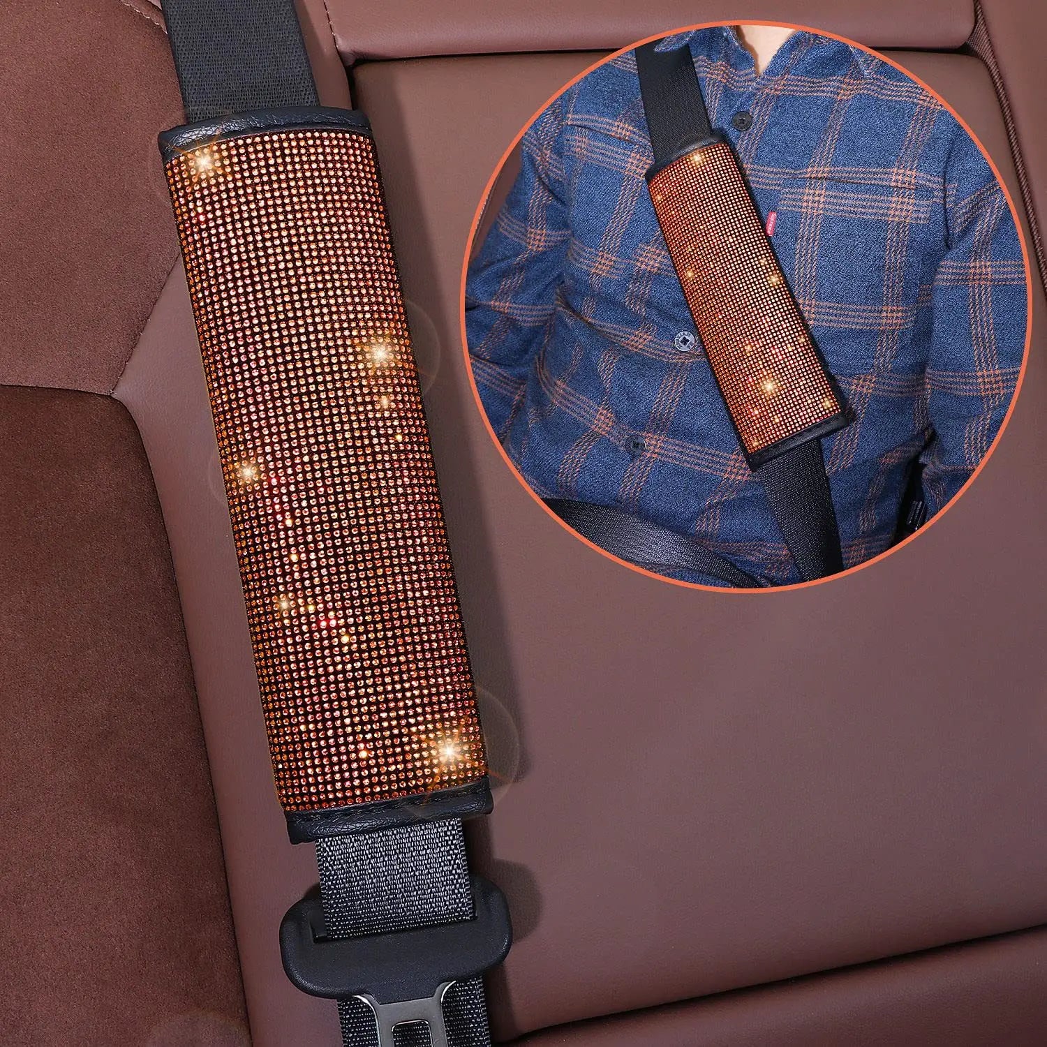 38cm Bling Car Accessories Set For Women Rhinestones Steering Wheel Cover Safety Belt Covers Gear Shift Cover Diamond Cup Pads