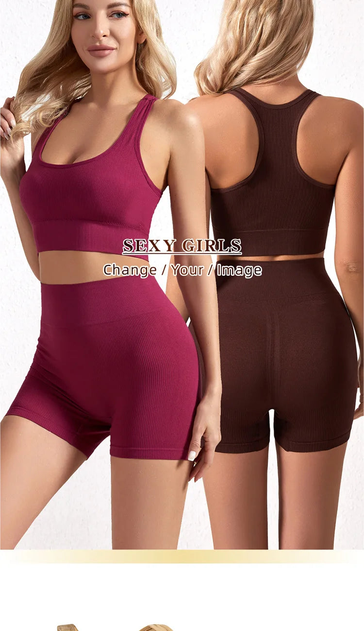 1Set Womens Underwear Set Wireless Lingerie Panties Bra Female Sexy Seamless Tank Crop Top Lady Sports Fitness Yoga Clothing Set