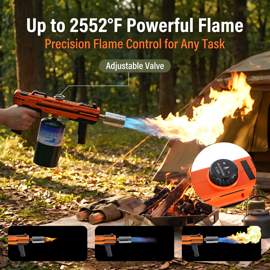 Propane Burner Gun with Adjustable Flame, Portable Torch Head for BBQ, Grill, Sous Vide, Campfire & Charcoal Lighting