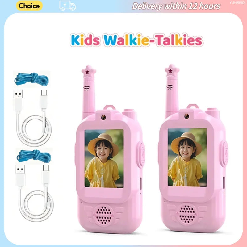 2PC Kids HD-Video Walkie Talkies 3 Styles Intercom USB Charging Indoor Outdoor Boys Girls Age 3+ for Child's Toys Birthday Gifts
