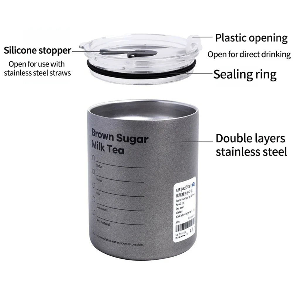 Portable 600ml Thermos Cup 304 Stainless Steel Coffee Mug Thermal Leak-proof Water Bottle with Straw Insulated Bottle Drinkware