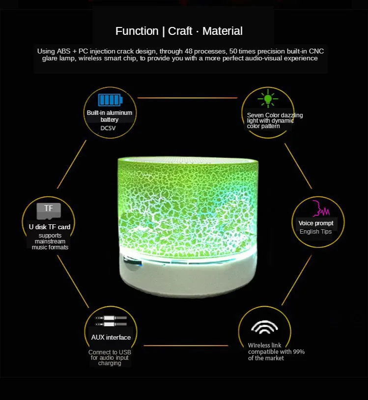 New Mini Portable Car Audio A9 Dazzling Crack LED Wireless Bluetooth Subwoofer Speaker TF Card