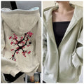 Plum blossom Women's Zipper Hoodies Jacket Cotton Fleece Hoody Sweatshirt Pullover Autumn Winter Oversized Loose Tops Coat