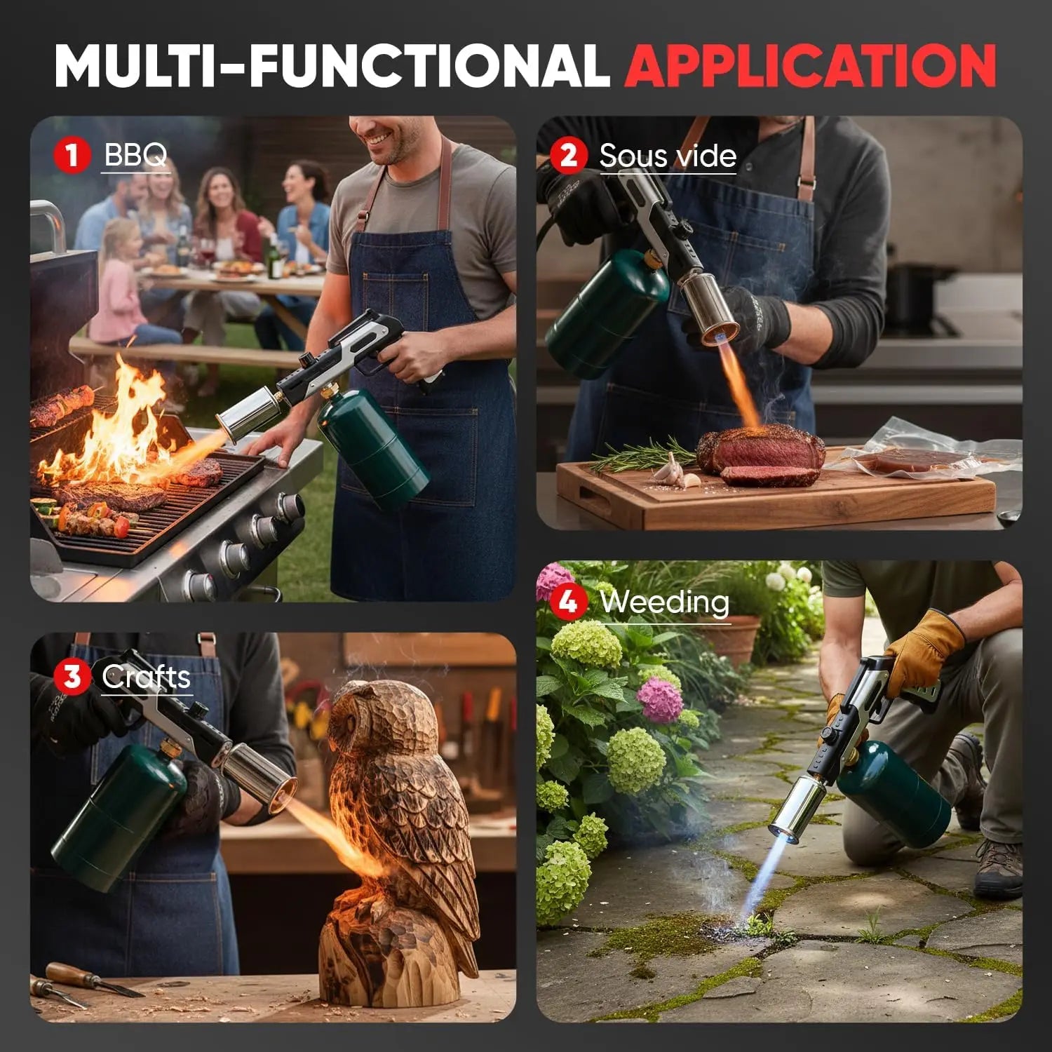 Kitchen Torch High Heat Adjustable Flame Handheld Butane Welding Soldering Tool for BBQ Cooking Camping Hom