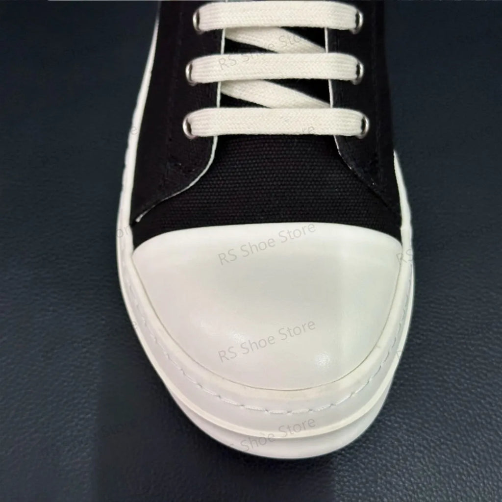 Ro Classic Men Shoe Women Sneakers Black Canvas Low Top Casual Shoes Thick Sole Lace Up Luxury Flat Sneaker