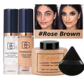 4-Pcs Set Face Makeup Bundle - Smoothing Primer, Matte Foundation, Setting Powder with Puff - Long-Lasting Waterproof Value Pack