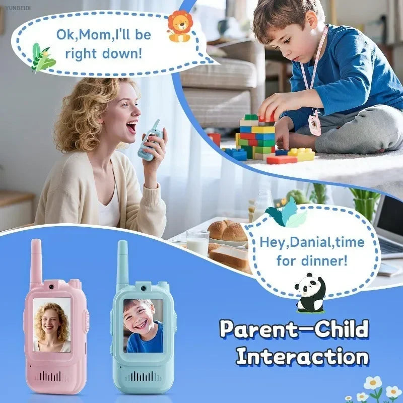 2PC Kids HD-Video Walkie Talkies 3 Styles Intercom USB Charging Indoor Outdoor Boys Girls Age 3+ for Child's Toys Birthday Gifts