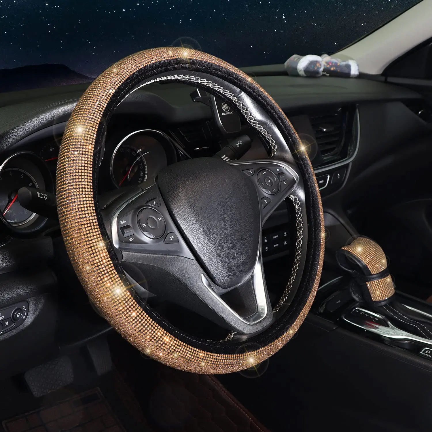 38cm Bling Car Accessories Set For Women Rhinestones Steering Wheel Cover Safety Belt Covers Gear Shift Cover Diamond Cup Pads