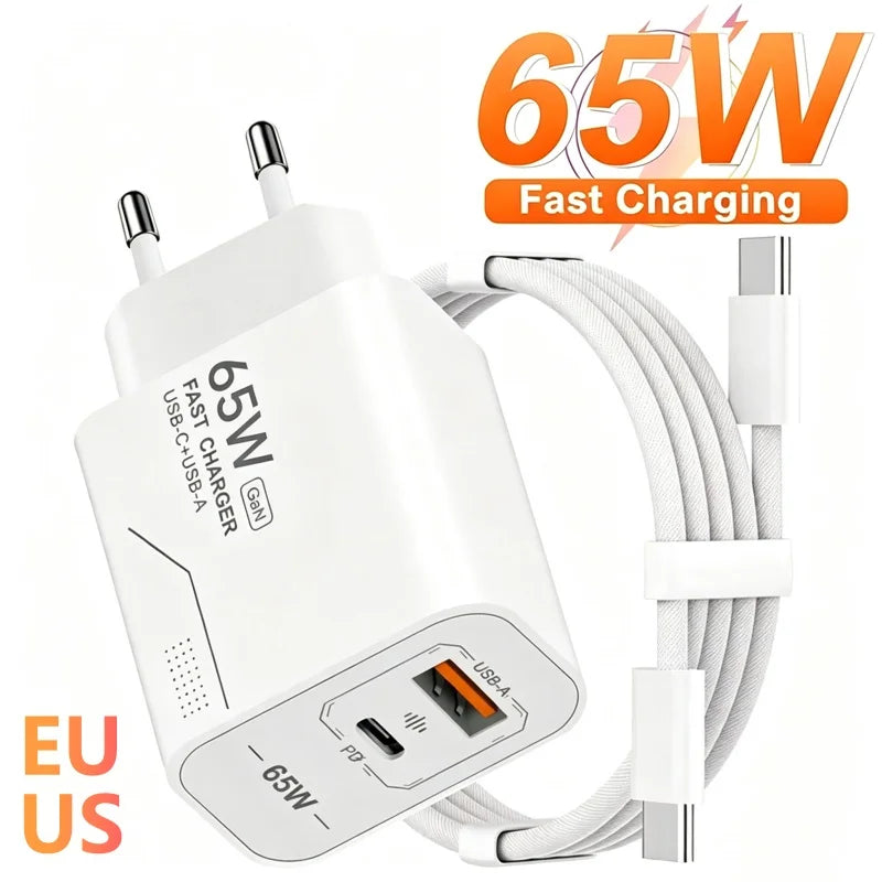 Cargador GaN 65W USB-C de 2 Puertos - Carga Rápida