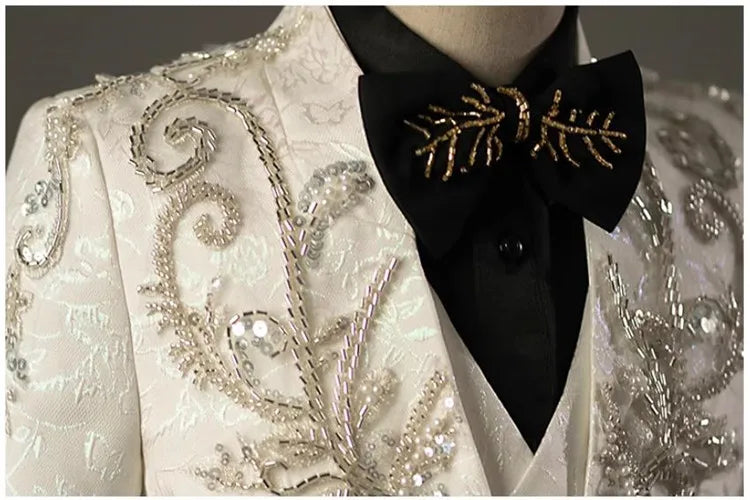 New Children's Host Performance Suit Sequin Beads Design Kids Wedding Birthday Party Evening Gown Boys Catwalk Blazer Sets A3381