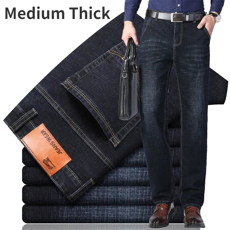 2026 Summer Spring New Men's Pure Black Slim Jeans Elastic Straight Pants BusinessLeisure Korean Vintage Denim Pants Male