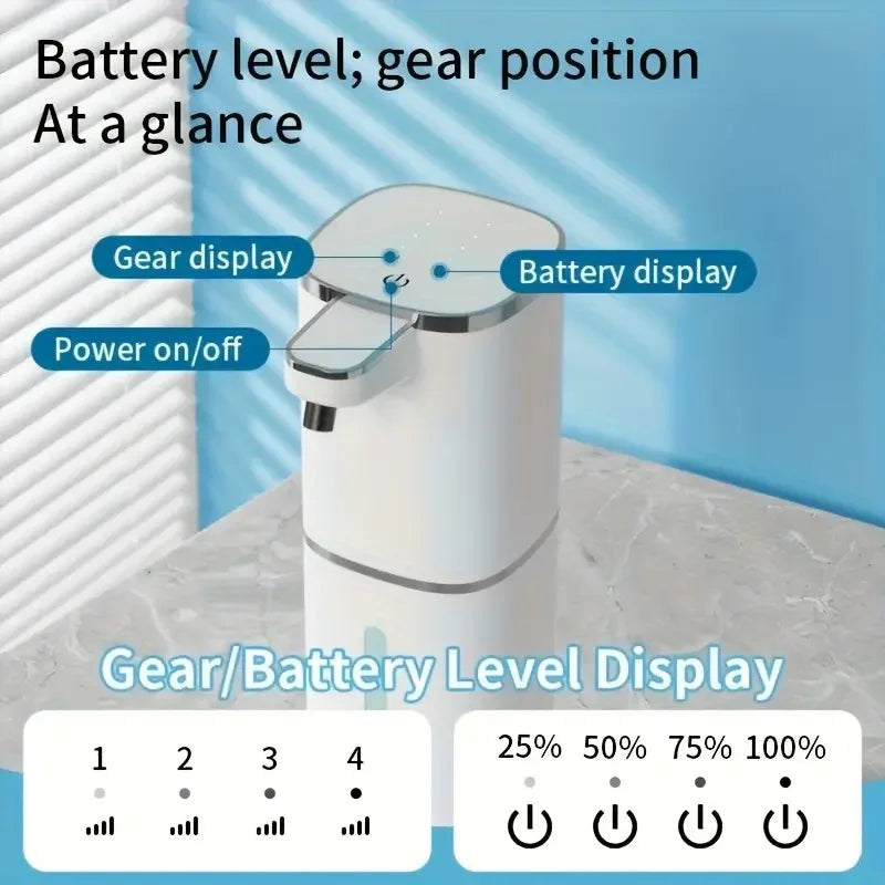 400ML Large Capacity Light Display 4-Levels Adjustable Foam/Liquid Modes Touchless Electric Automatic Smart Sense Soap Dispenser