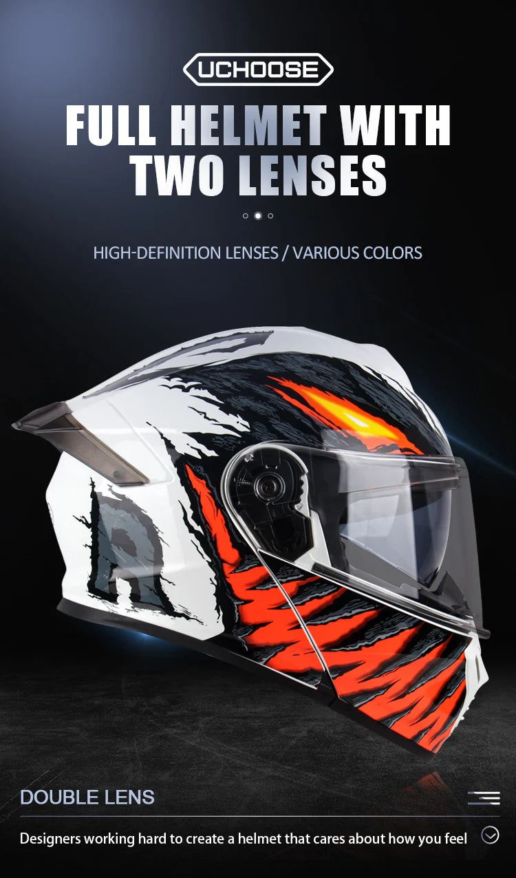 Uchoose DOT Approved Full Face Helmets Crash Motorbike Protective Gear Men Women Flip Up Helmet Motorcycle Double Sun Visor