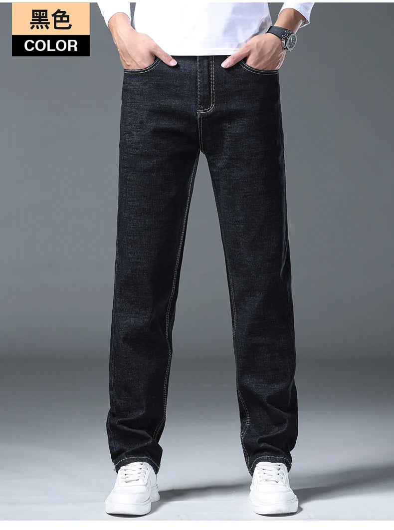 2026 Stretch Stretch Fashion Classic Blue Black Work  New Business Men's Jeans Casual StraightDenim Trousers Male Brand Clothing