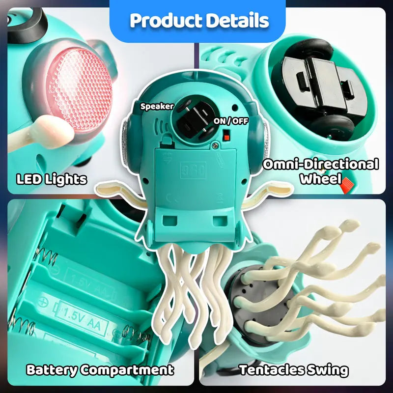 Electric Dancing Jellyfish Toy Obstacle Avoidance Robot Toy with Music 3D Flashing Light Interactive Sensory Play Toy Kids Gifts