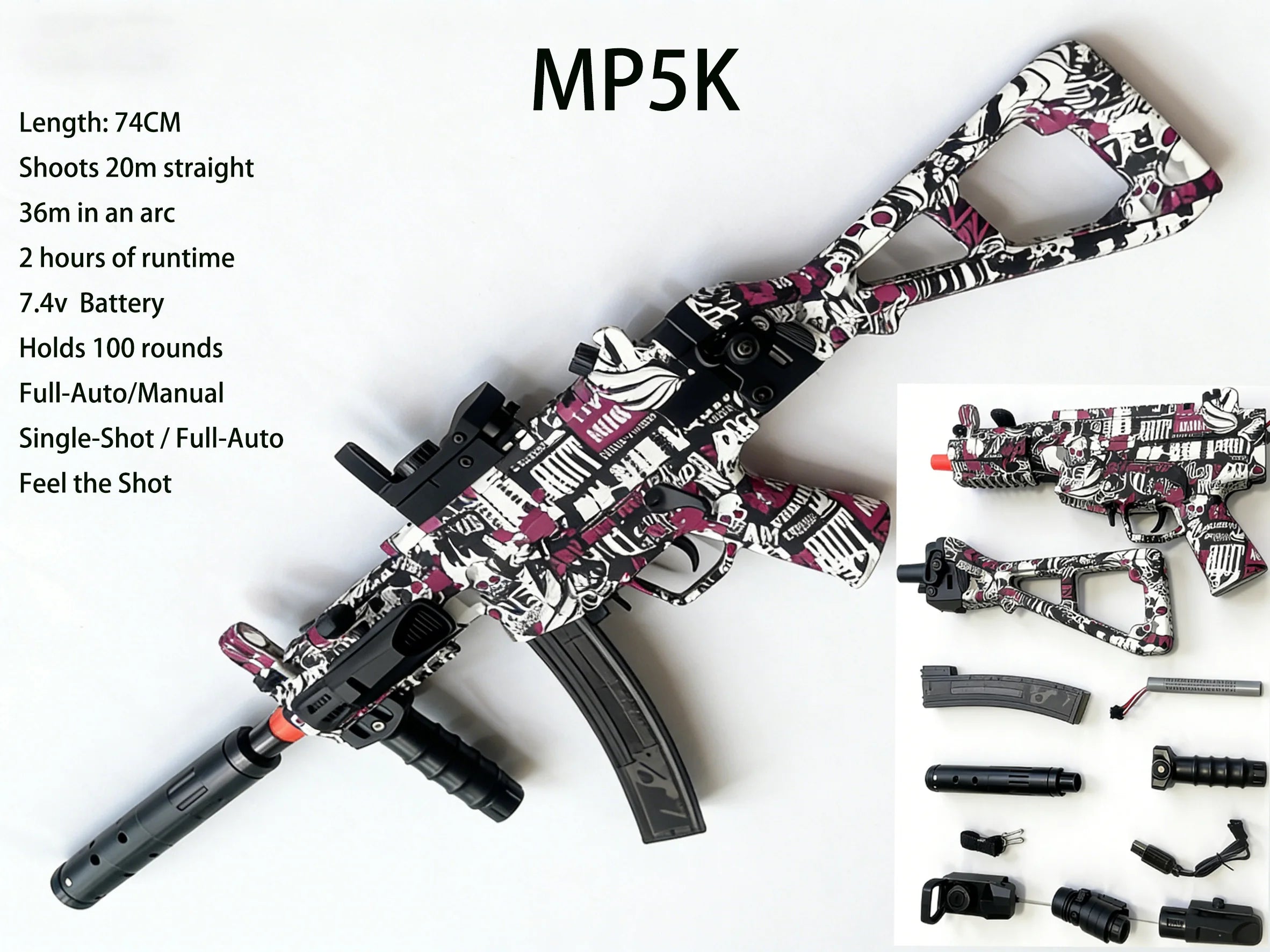 7.4V Full Auto Gel Blasters Gun for Adults, 20m Long Range & Stable Shooting, Electric Gel Ball Blaster Outdoor Toy for Adults
