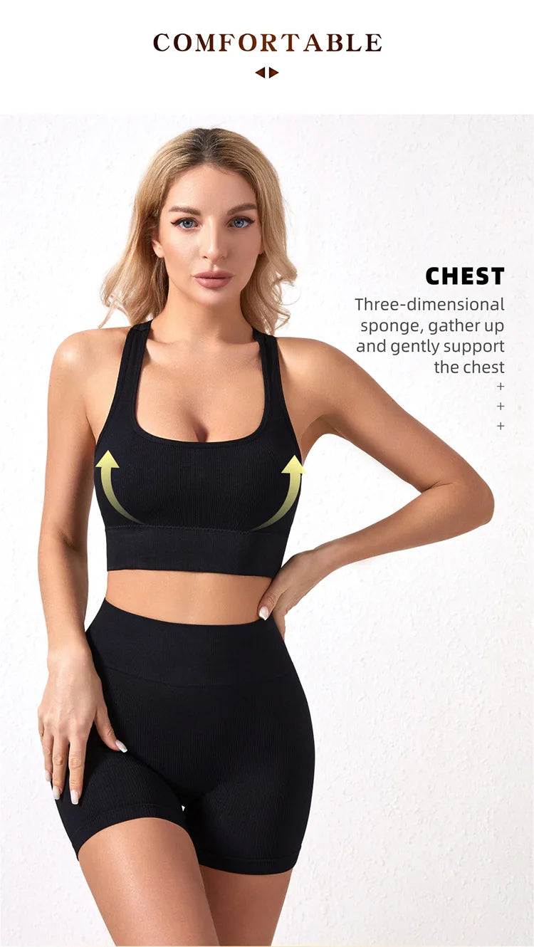 1Set Womens Underwear Set Wireless Lingerie Panties Bra Female Sexy Seamless Tank Crop Top Lady Sports Fitness Yoga Clothing Set