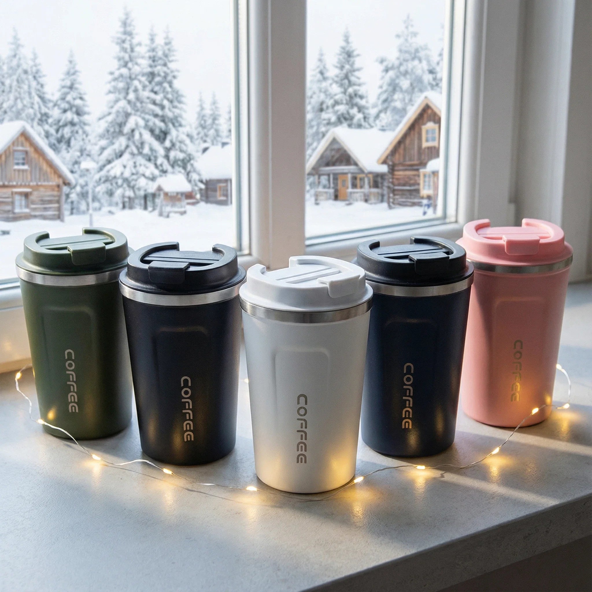 Thermo Cafe Coffee Mug Car Thermos Mug 380/510ML Leak_Proof Travel Thermo Cup for Tea Water Coffee Double Stainless Steel