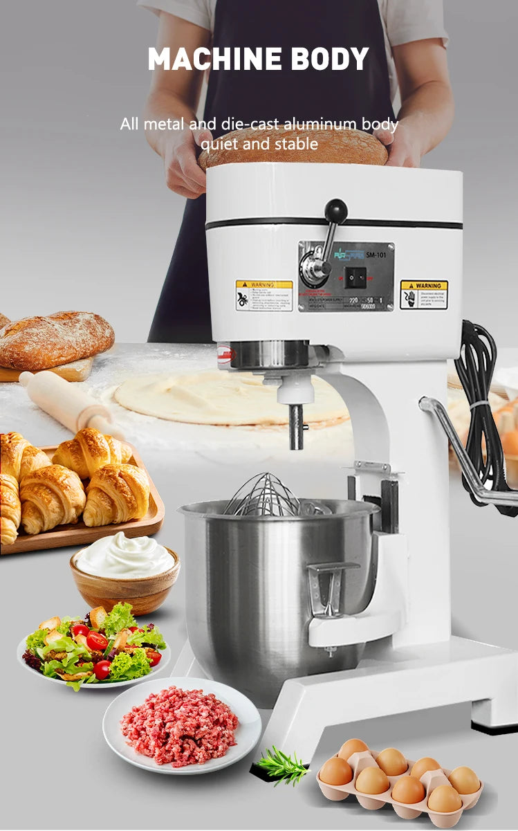 Airo Duty 10 Litre 10kg Stand Food Cake Stirring Electric Planetary 3-Speed Low Noise Kitchen Bread Flour Dough Mixer for Pizza