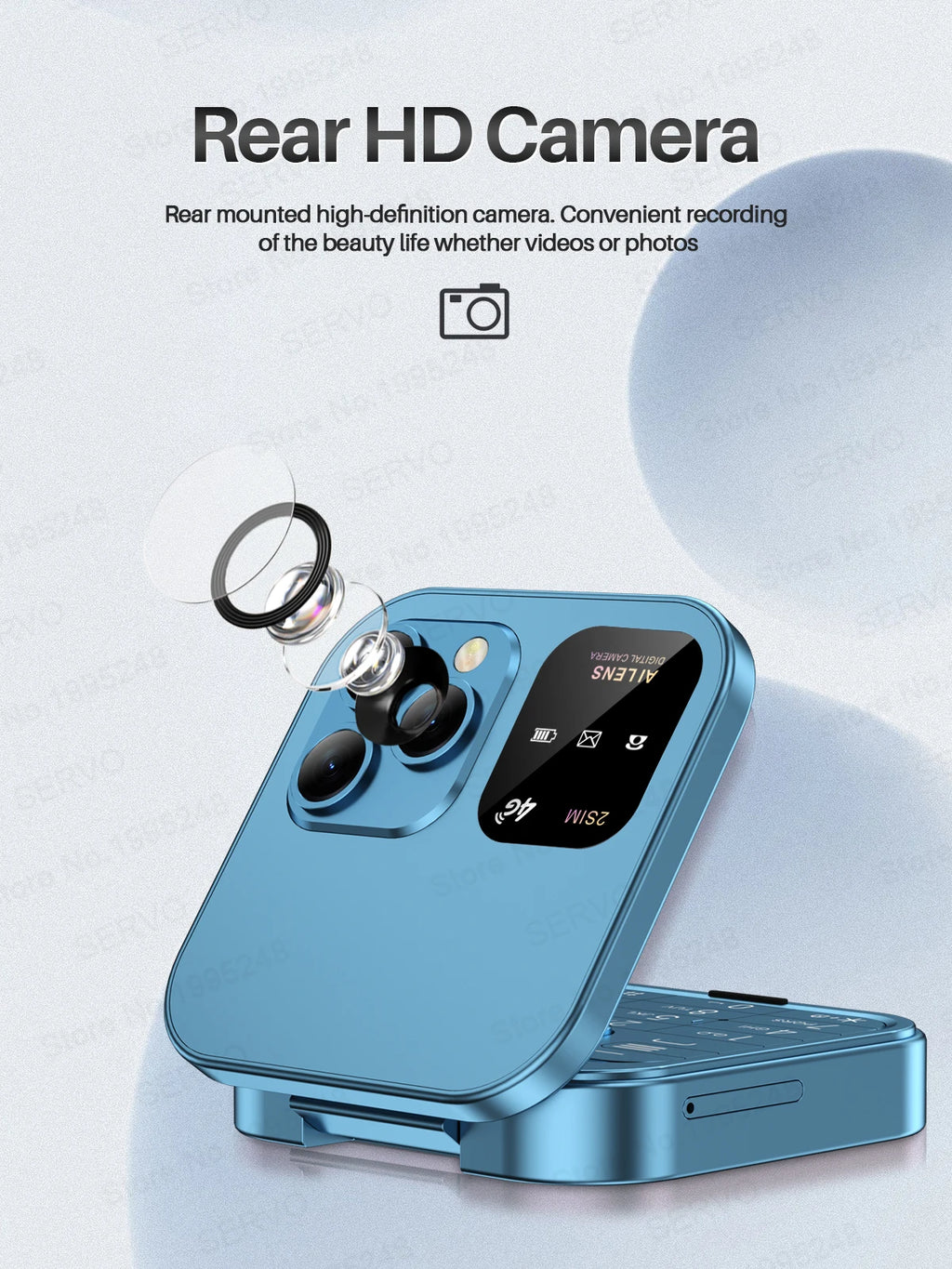 SERVO Mini Flip Mobile Phone 4G/2G Cellular 1.77" Diaplay Speed Dial Flashlight Recorder FM Radio Dual SIM Foldable Cellphones