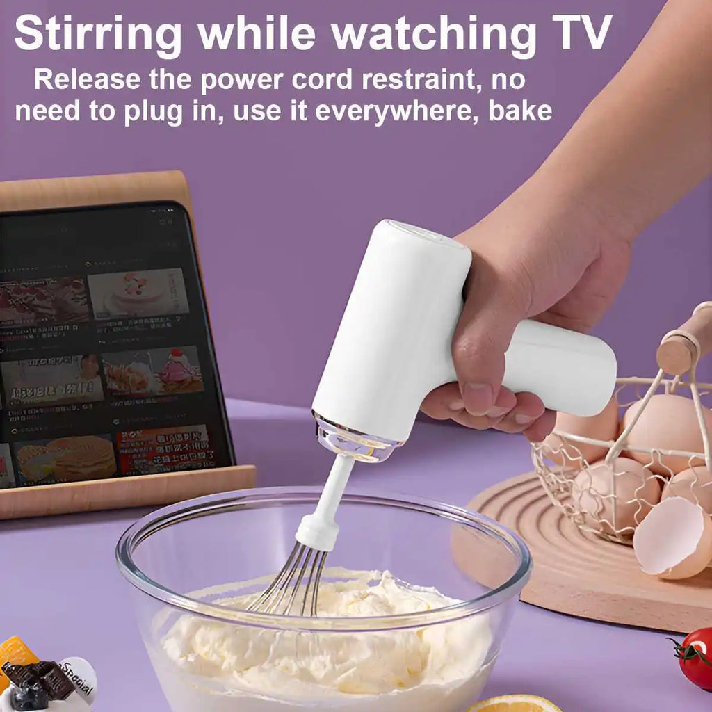 Electric Egg Beater Wireless Electric Food Mixer Handheld Mixer with 3 Speed Settings Baking Dough Cake Cream Milk Whisk