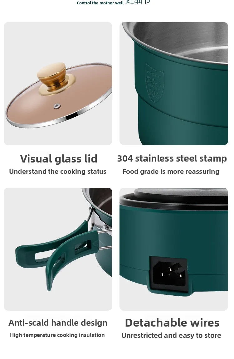 Electric Cooking Pot Foldable Hotpot Portable Multicooker Split Type Rice Cooker Electric Frying Pan Home Travel 1.6L